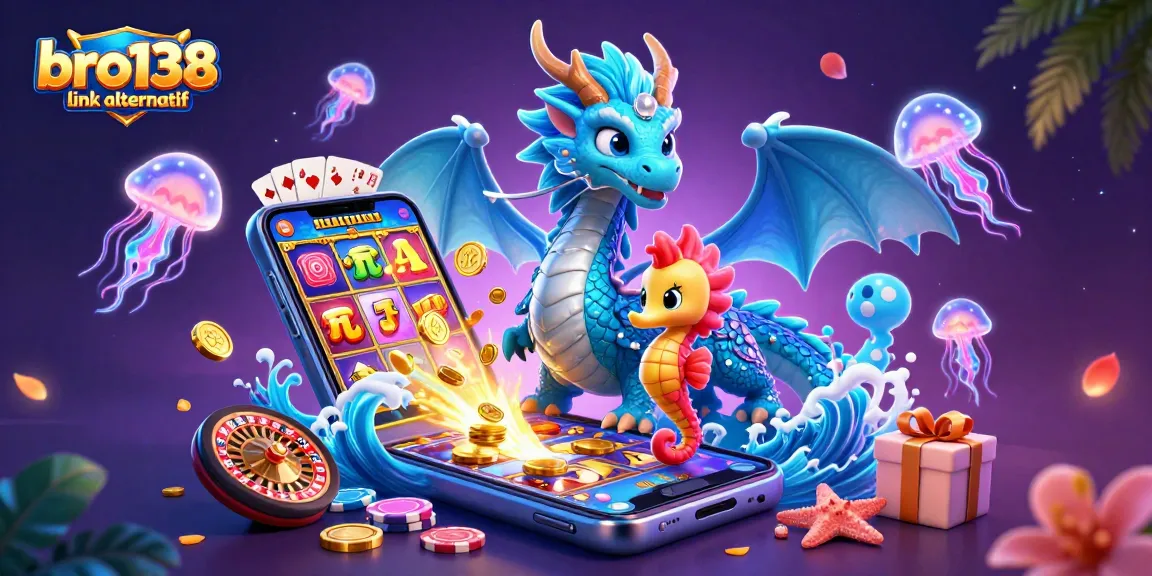 Experience premium gaming fun at bro138 link alternatif with colorful slot games and animated characters in a vibrant ocean scene.