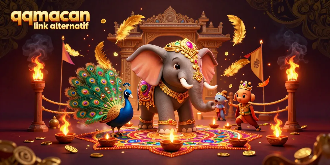 Engage with qqmacan link alternatif through vibrant casino-themed illustration showcasing dynamic characters and gaming elements.