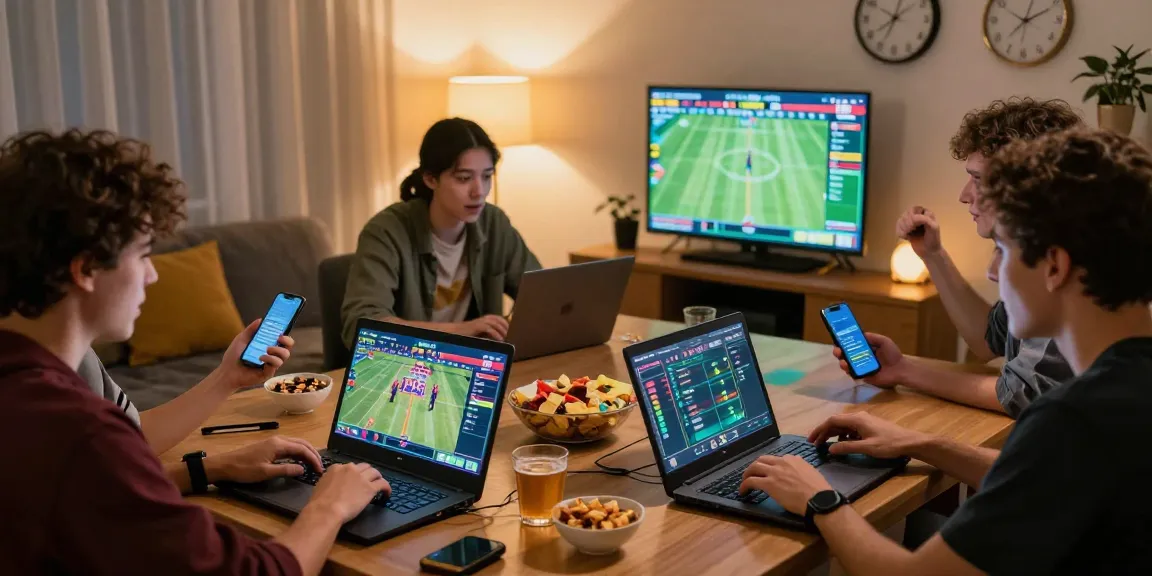 Exciting online gaming session with raja 328 theme, friends cheering, cozy living room setting.